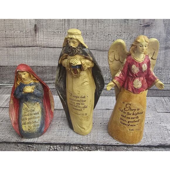 7 Piece Set Resin NATIVITY Bible Verse 6-7" Figurines Old World Style Christmas - Picture 3 of 7